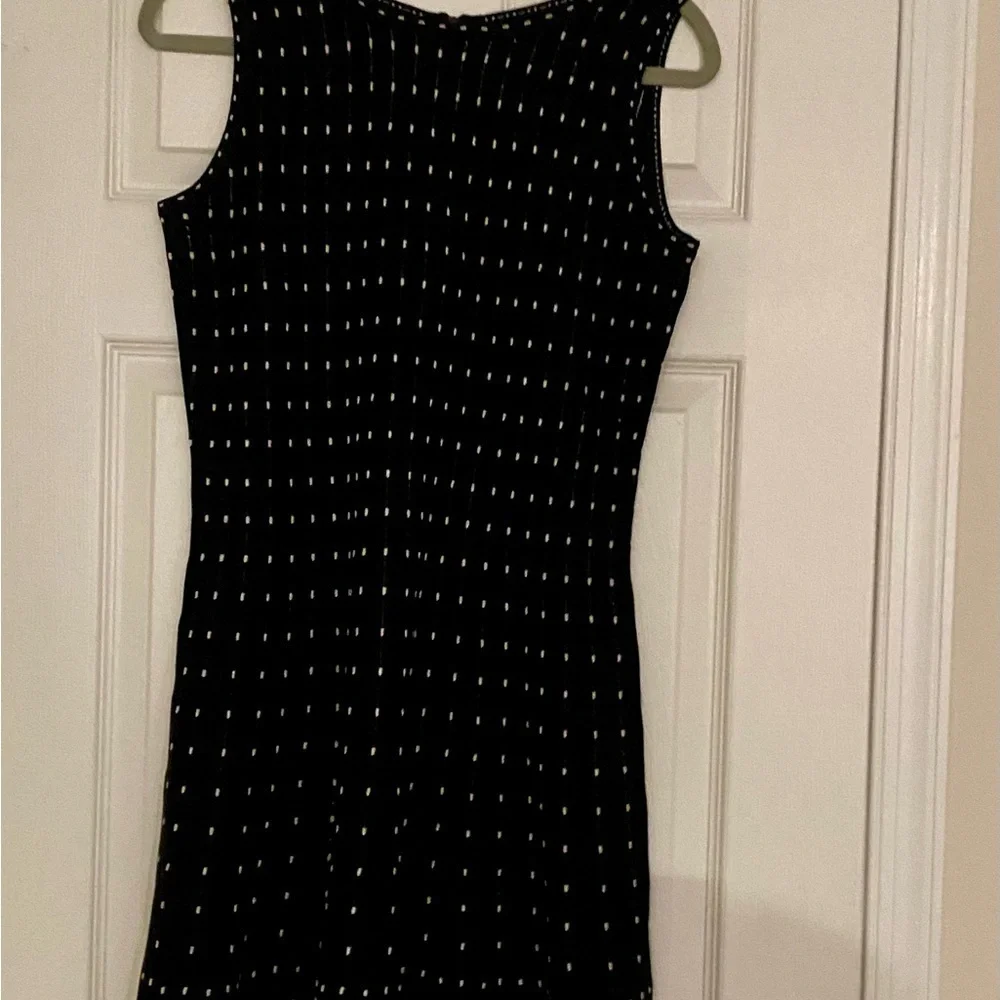 Nic + Zoe Fit & Flare Sleeveless Knit Midi Dress Black White Rectangle Dot Sz M